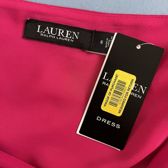 NWT Lauren Ralph Lauren Druzana Georgette Magenta One Shoulder Cocktail Dress - Picture 6 of 8